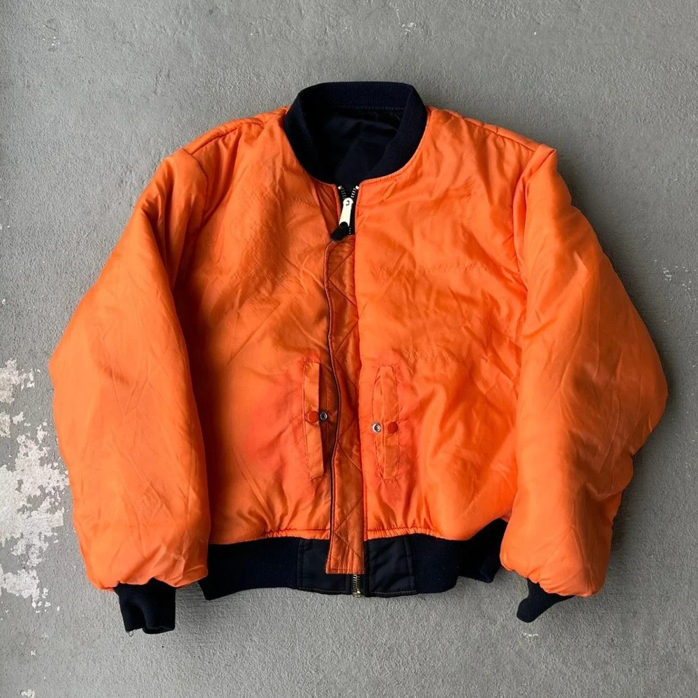 Harry Fox & Associates MA-1 Flight Jacket Mens Large Black Reversible Orange